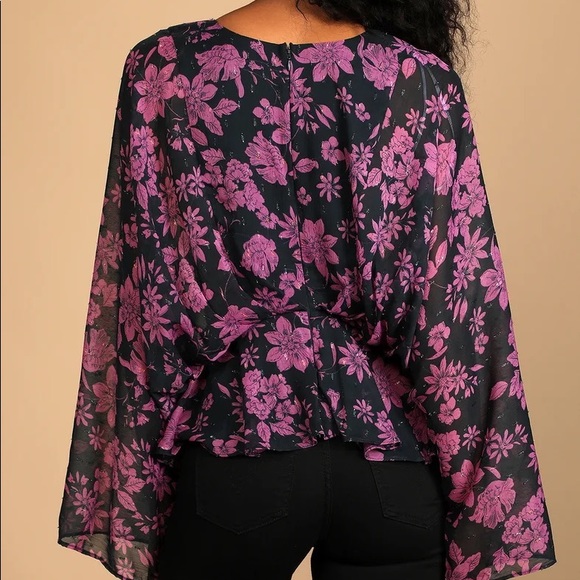 NEW Midnight Blue Floral Print Long Sleeve Top - Picture 7 of 8